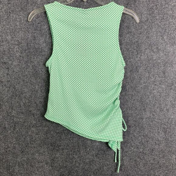 Wild Fable Sleeveless Knit Top Green Gingham Rushed Side Asymmetrical Women S - Picture 7 of 10
